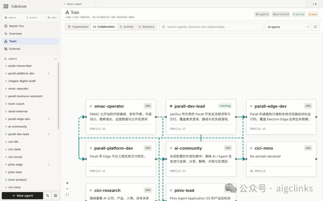 CodexLoom协作视图,Agent卡片及Profile版本