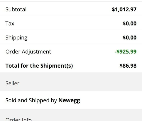 订单金额汇总截图，突出87美元的最终支付金额