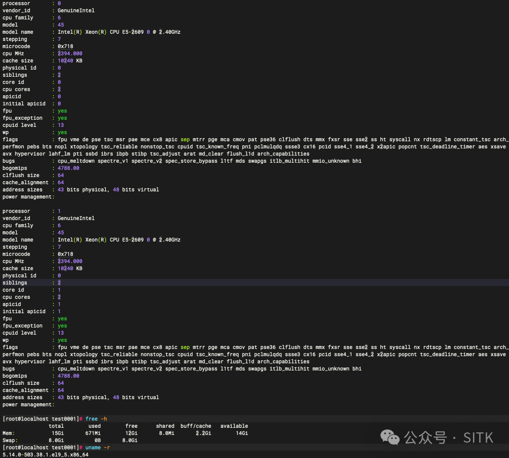 服务器CPU与内存信息截图
