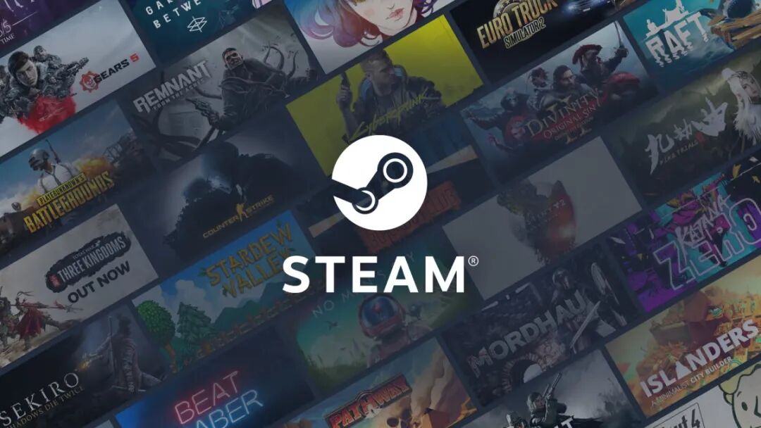 Steam品牌标志与多款游戏封面拼接墙