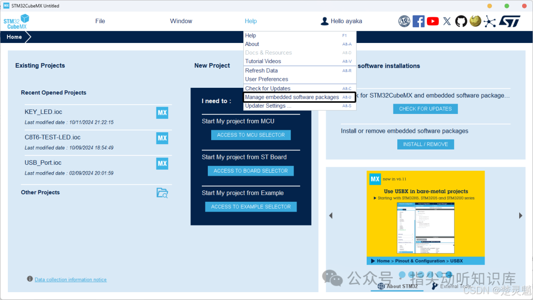 Help菜单选中Manage embedded software packages