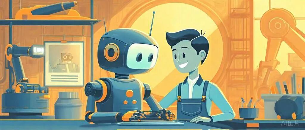 工程师与机器人和谐协作插画