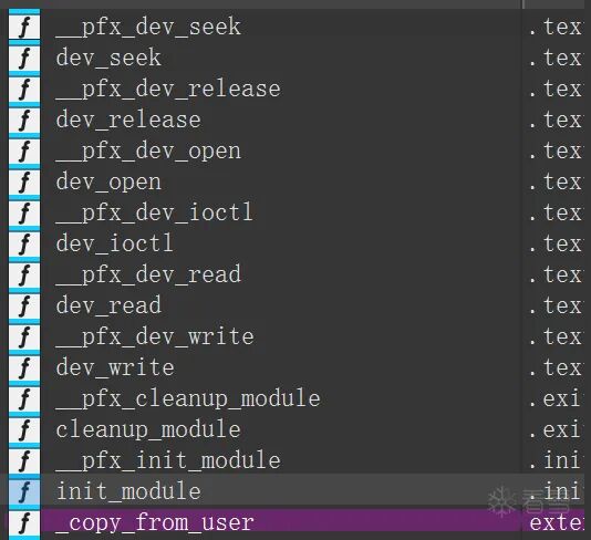 IDA显示内核模块的函数列表