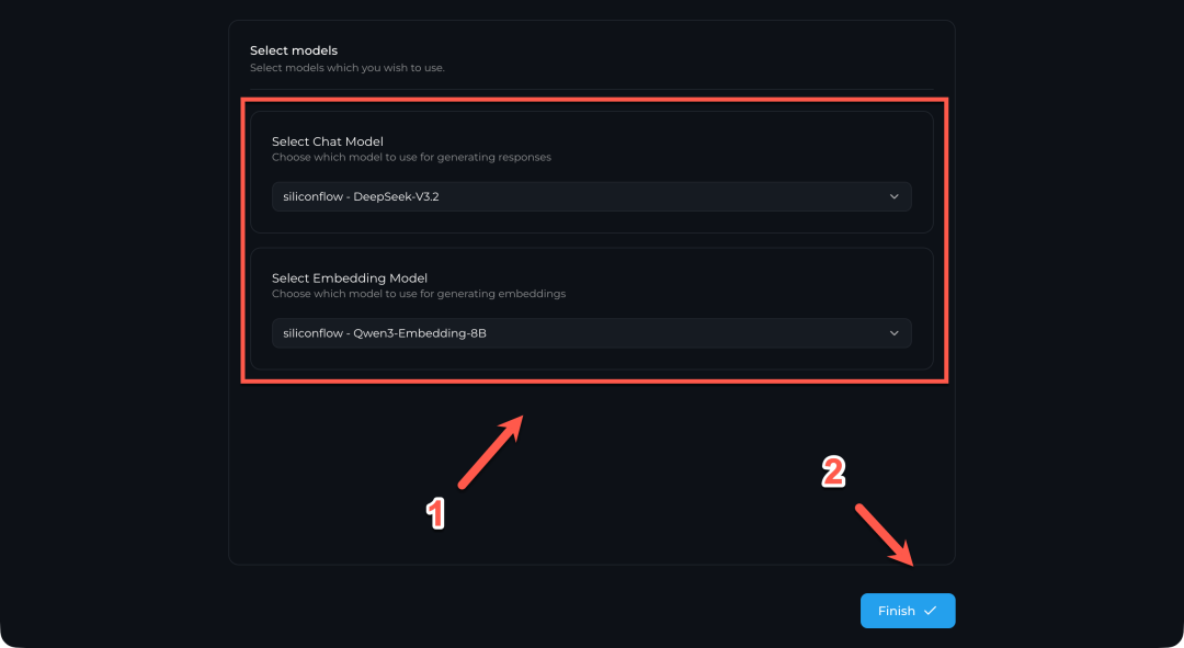 选择已配置的模型并完成设置