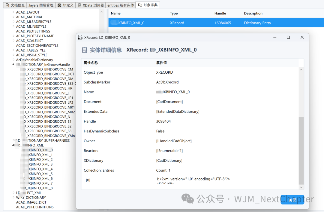 对象字典浏览与XRecord详细信息查看界面
