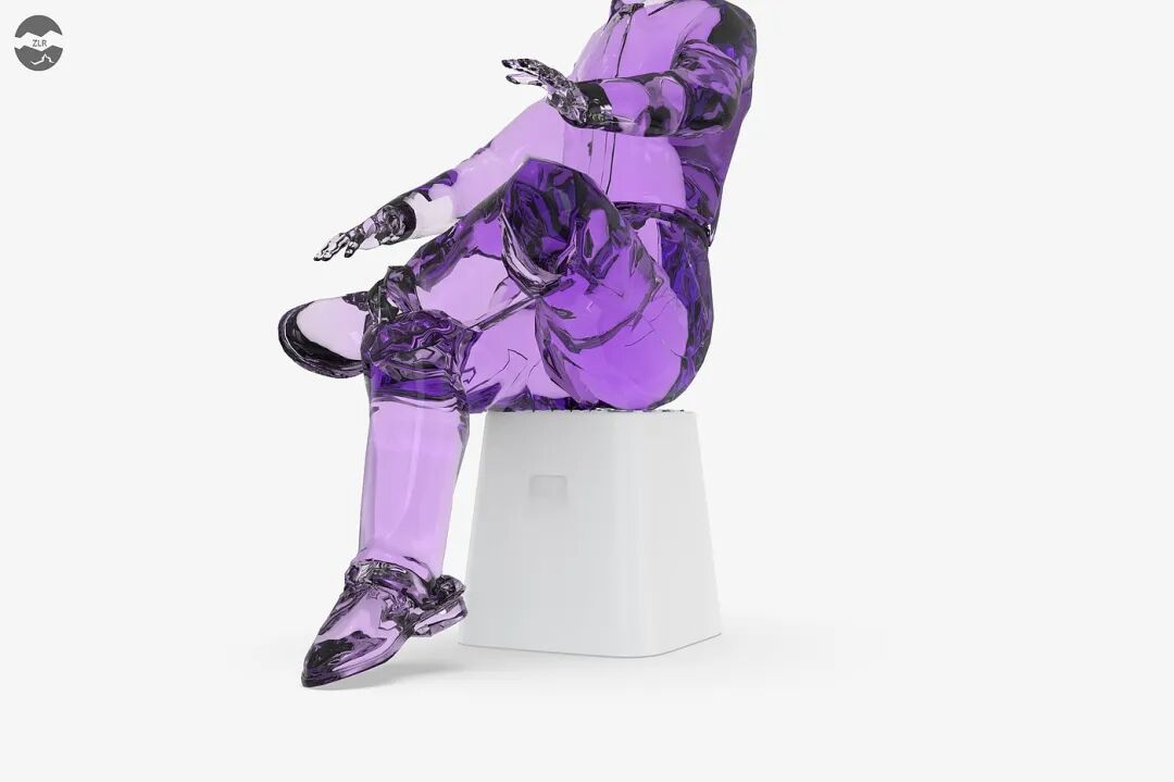 紫色透明材质坐姿人形雕塑