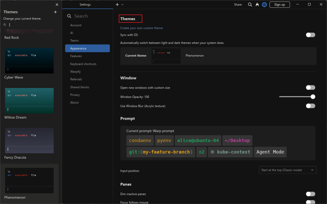 Warp主题选择界面