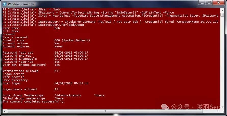 Invoke-WmiCommand查询用户信息