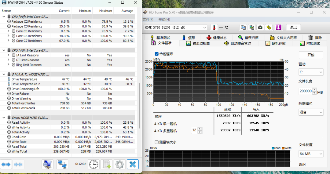HWiNFO与HDTune监控截图