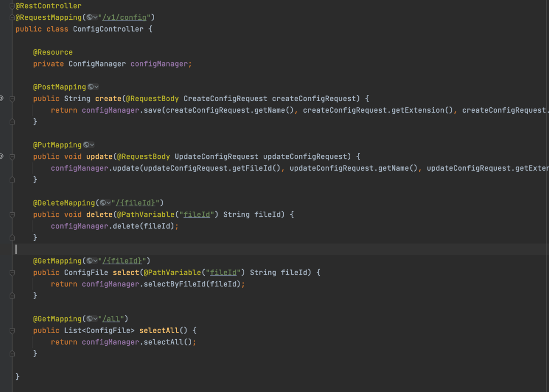 ConfigController提供配置CRUD接口
