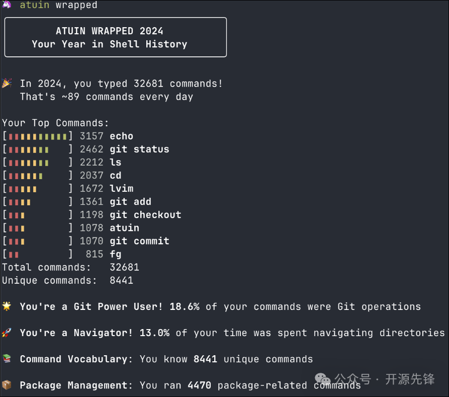 Atuin Wrapped 2024 年度报告示例