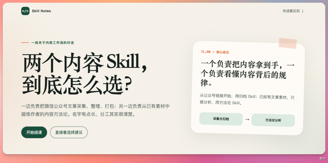 两个内容 Skill 区别的可视化说明