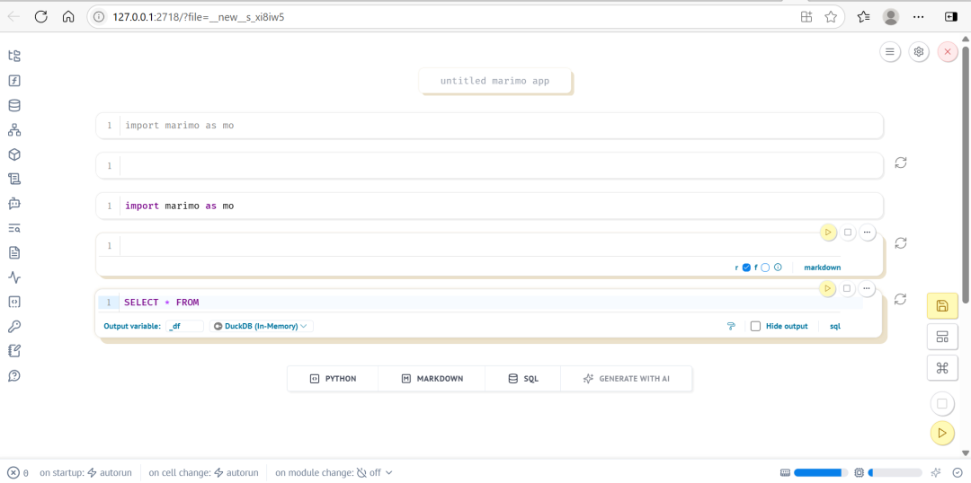 marimo应用界面与SQL查询单元格
