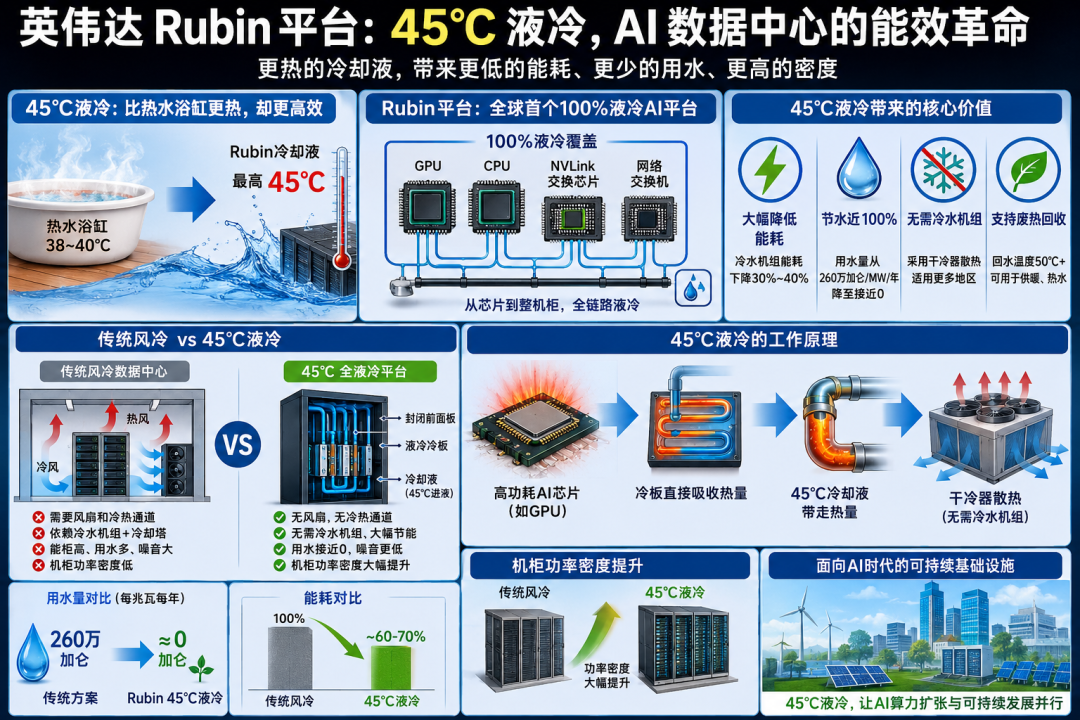 英伟达Rubin平台45℃液冷能效革命宣传海报