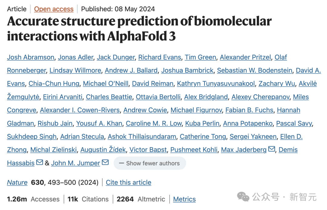AlphaFold 3论文在Nature的页面截图