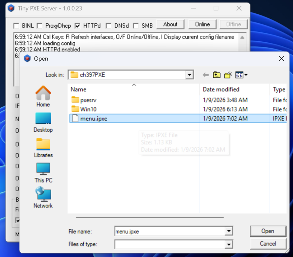 配置PXE服务器IP池和引导文件