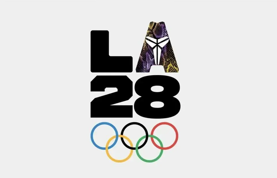 LA28科比致敬版标志,A字内含黑曼巴蛇纹与湖人紫金配色