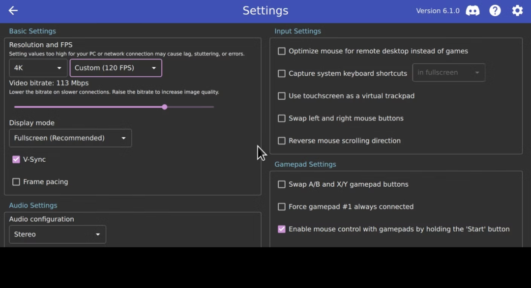 Sunshine客户端设置界面