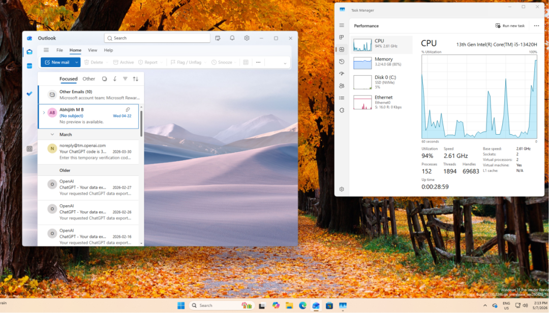 Windows 任务管理器显示低端配置下系统卡顿，CPU 频率较低