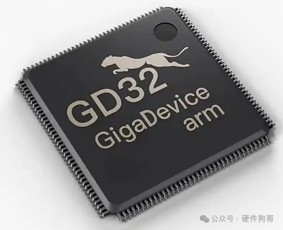 GD32F5HC芯片特写，展示GigaDevice与Arm标识