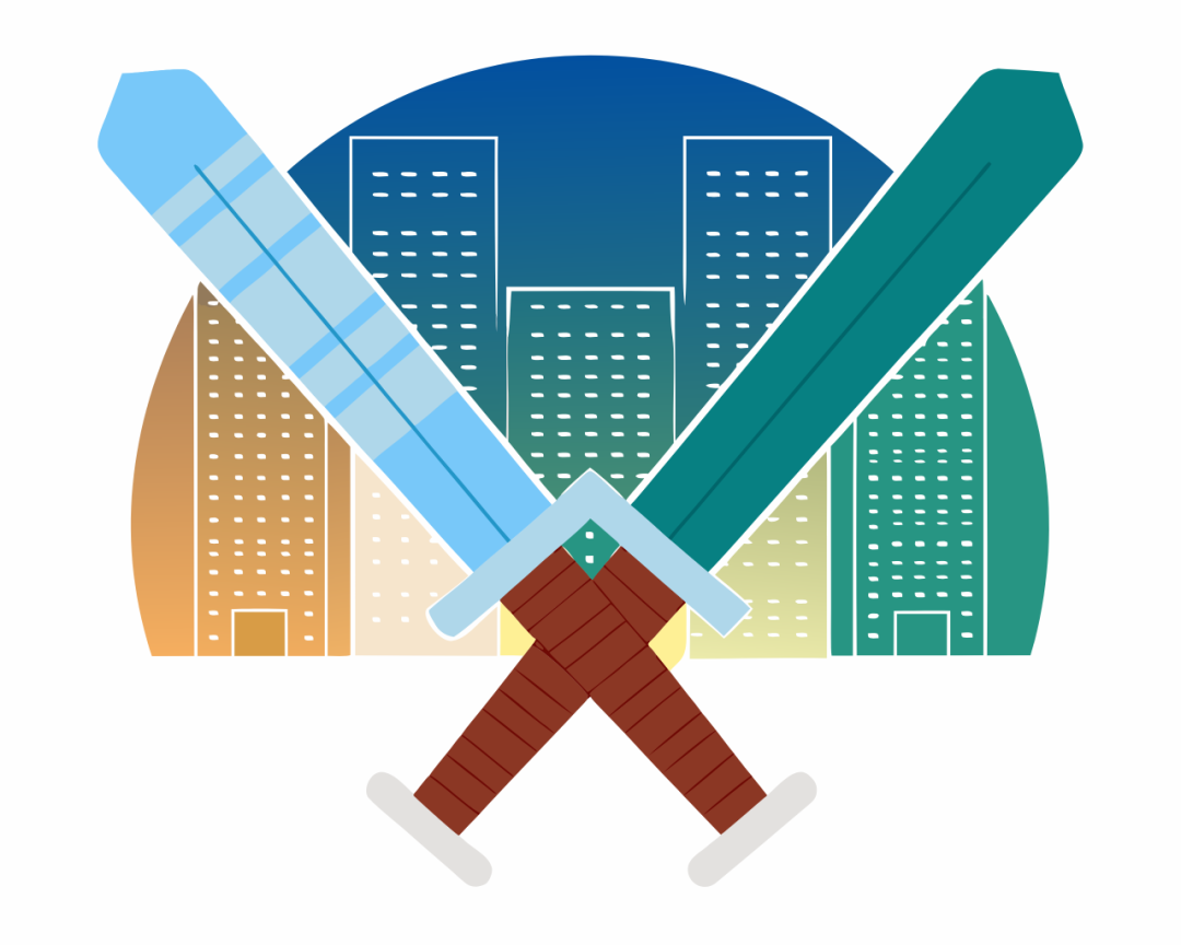 象征技术与法律冲突的双剑插画