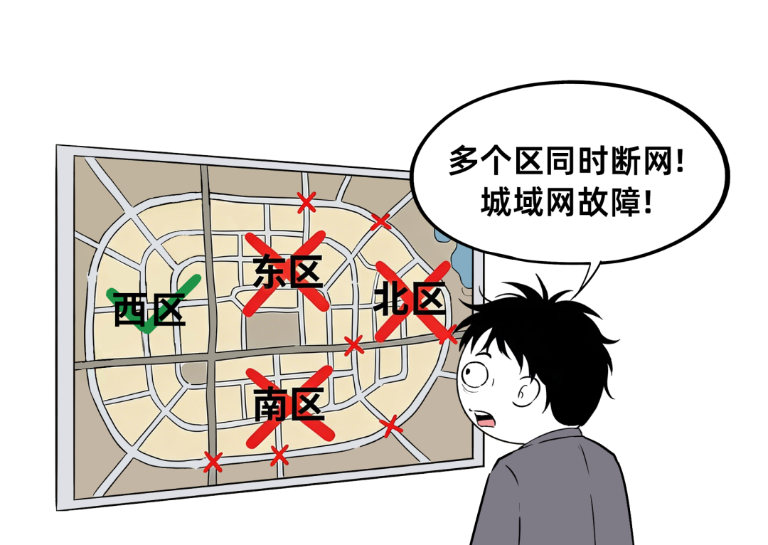 显示多个区域同时断网的城域网故障地图