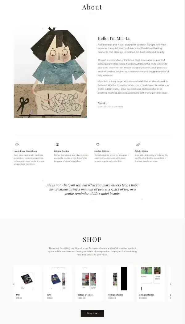 由 Kimi Agent 生成的网站 “About” 页面,包含完整图文