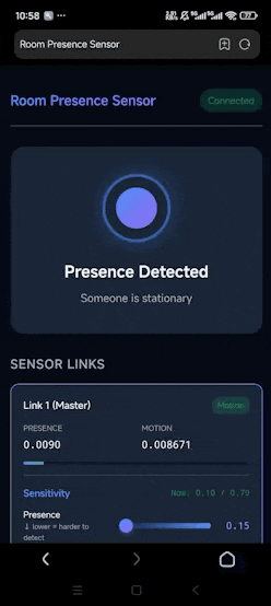 Room Presence Sensor手机App界面状态展示