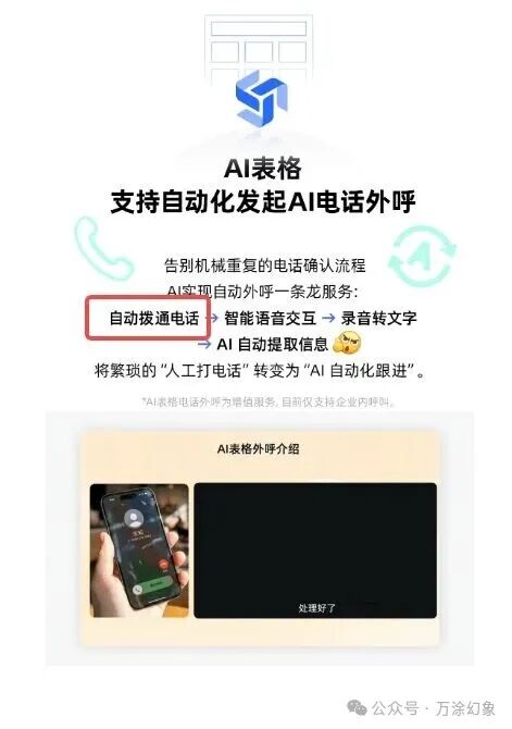 钉钉AI表格的AI电话外呼功能宣传图