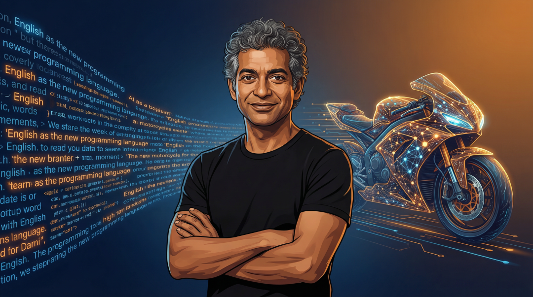 Naval Ravikant 与 AI 摩托车的概念图