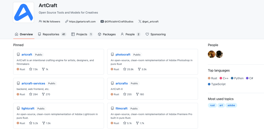 ArtCraft GitHub 主页仓库截图