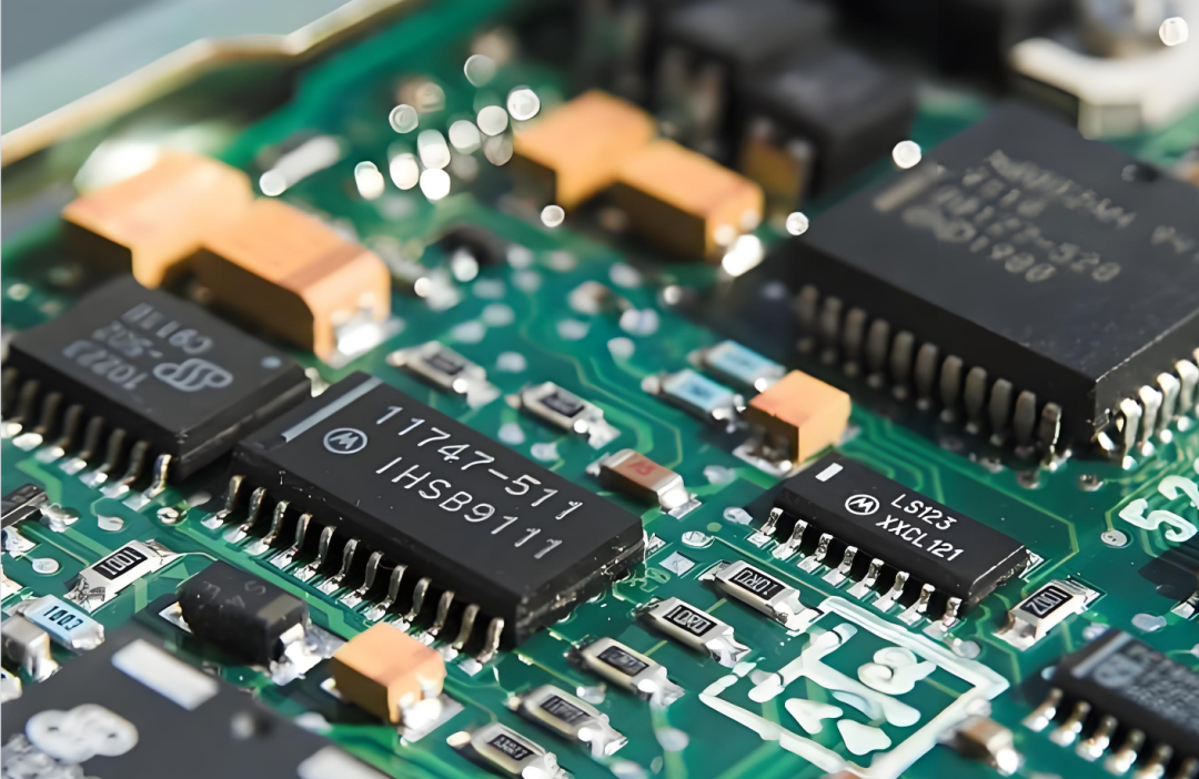 电子电路板特写照片，展示集成电路芯片