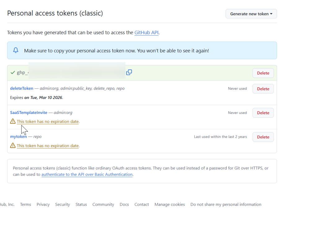 令牌生成成功页面，提示立即复制令牌