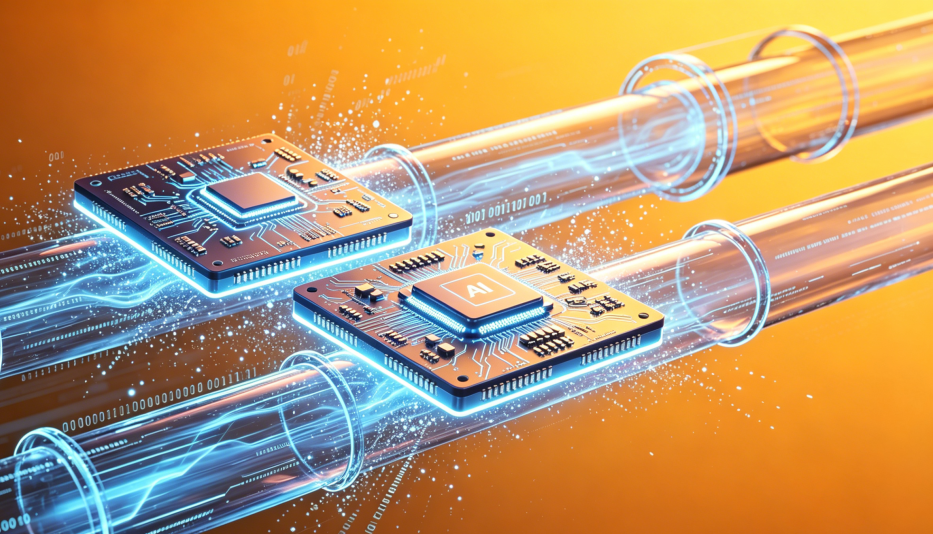 科技感数据流与AI芯片概念图