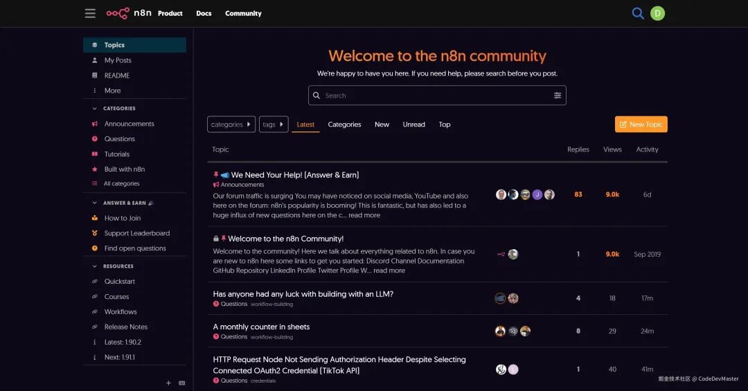 n8n官方社区论坛界面
