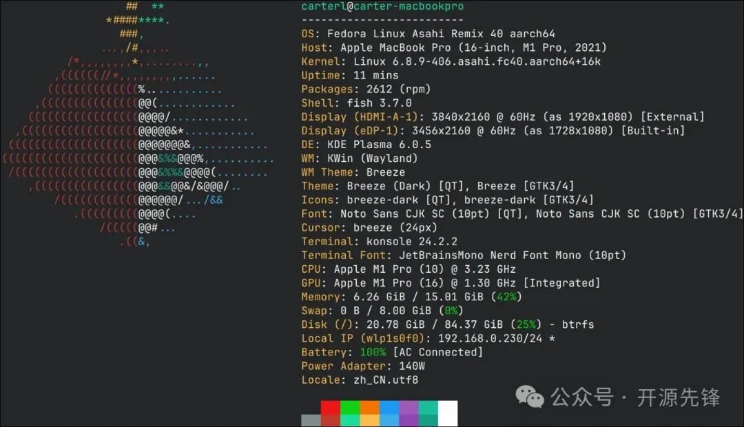 fastfetch在Fedora Linux系统上的输出