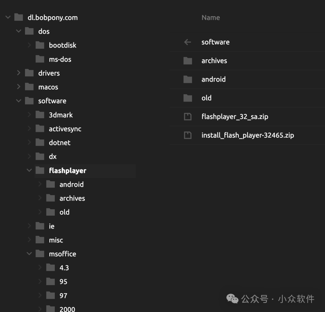 bobpony 网站中的 Flash Player 存档目录