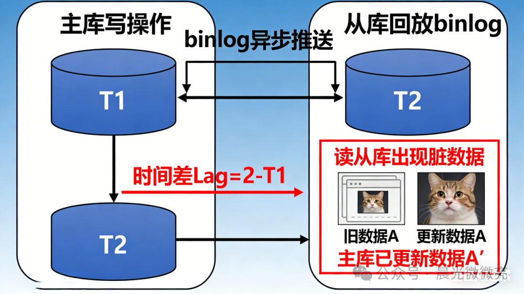 MySQL主从复制延迟导致脏数据示意图