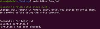 fdisk 删除分区终端截图