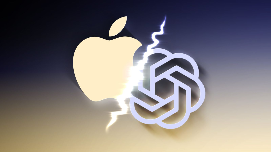 苹果与OpenAI对抗的科技感闪电象征图