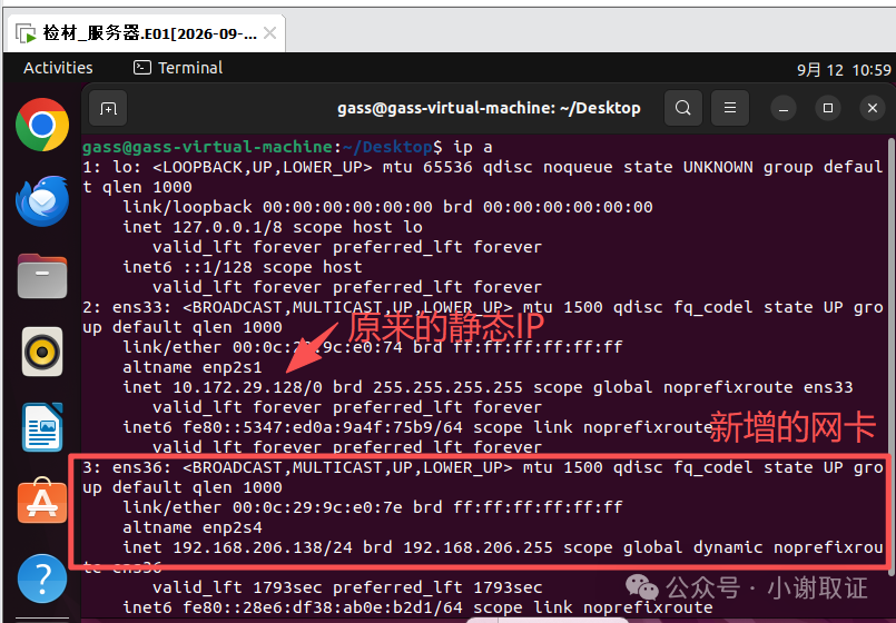Linux终端查看新增网卡IP信息