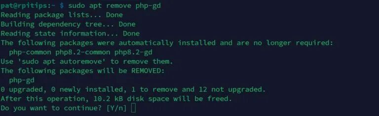使用 apt remove 命令移除 php-gd 包