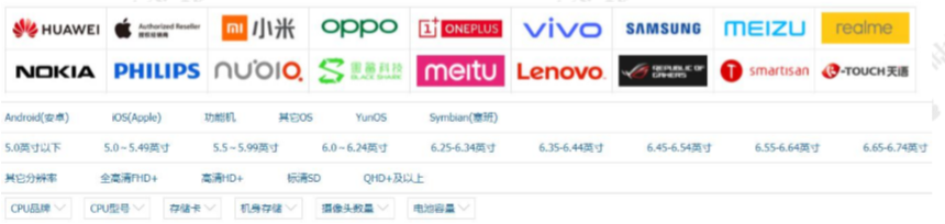 商品筛选参数界面