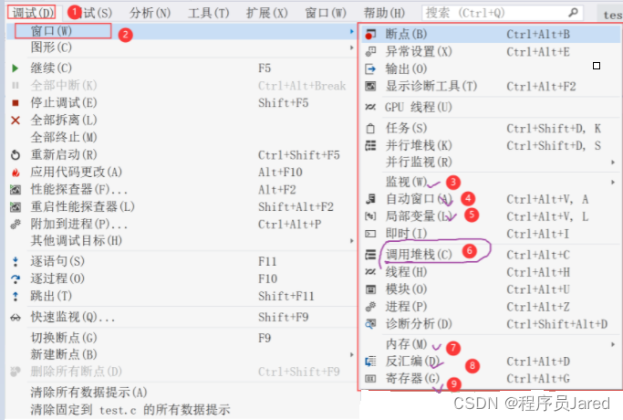 Visual Studio 调试菜单与窗口