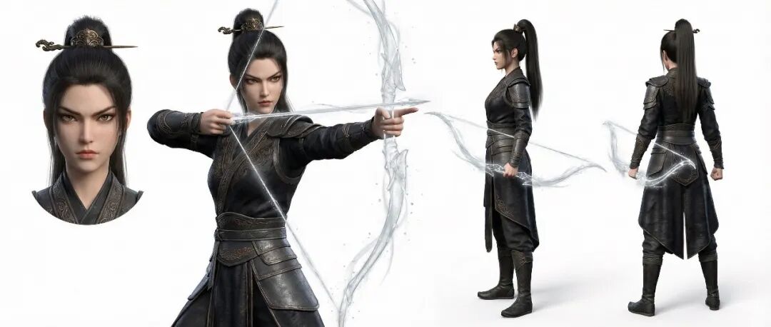 黑发持弓女性角色三视图