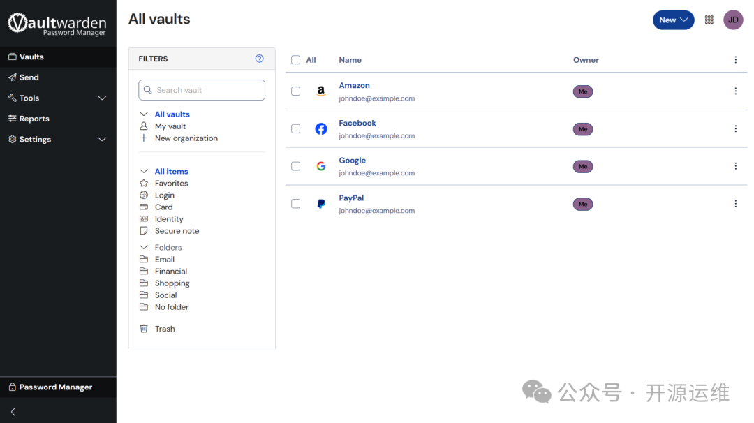 Vaultwarden 密码管理器主界面