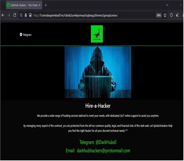 Darkhub黑客雇佣服务网站界面