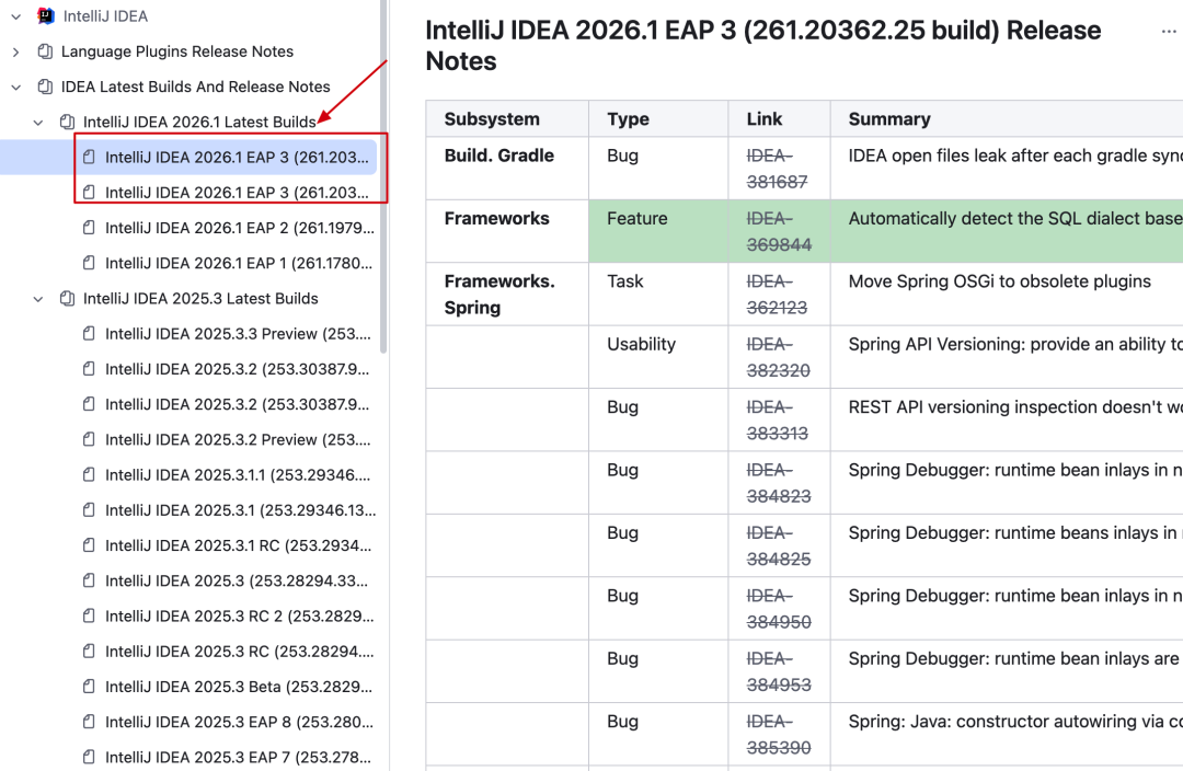 IntelliJ IDEA 2026.1 EAP 3 发布说明页面