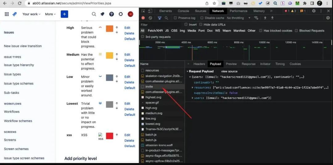 Jira 管理界面与开发者工具网络请求截图